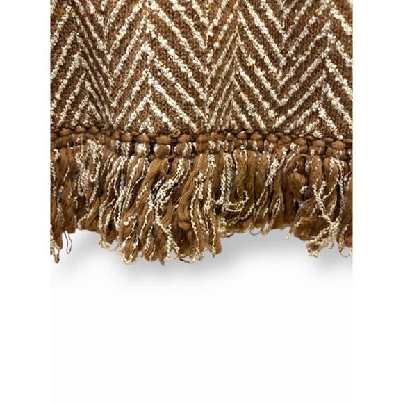 Vintage Dalton Quiet Luxury Maxi Dress Womens Size 10 Tan Herringbone Fringe 70s - Picture 9 of 15